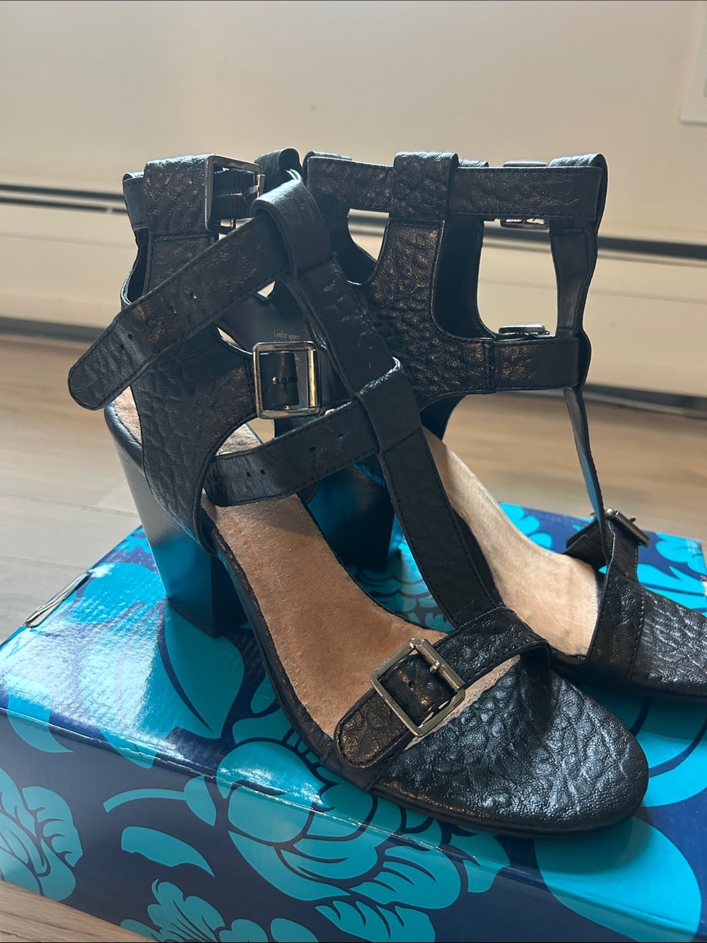 Seychelles Black Textured Strappy Block Heel Sandals